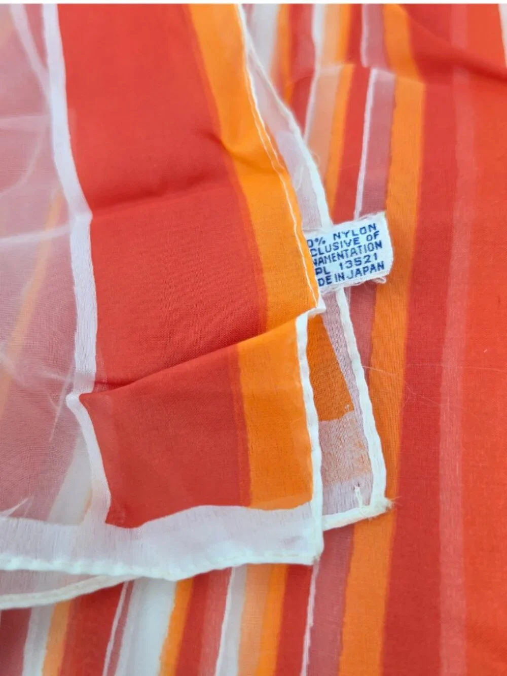 Vtg 60s 70s Mod B&H Japan Nylon Scarf Colorful Orange Sheer Stripe 42